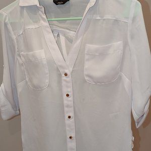 BEBE White Chiffon Button up Shirt XXS